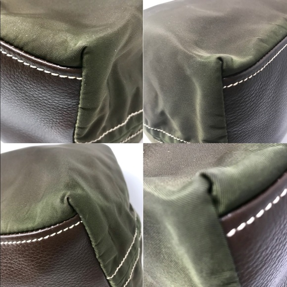 *SOLD* Prada Green Nylon & Brown Leather Twin Handle Bag - Picture 6 of 12